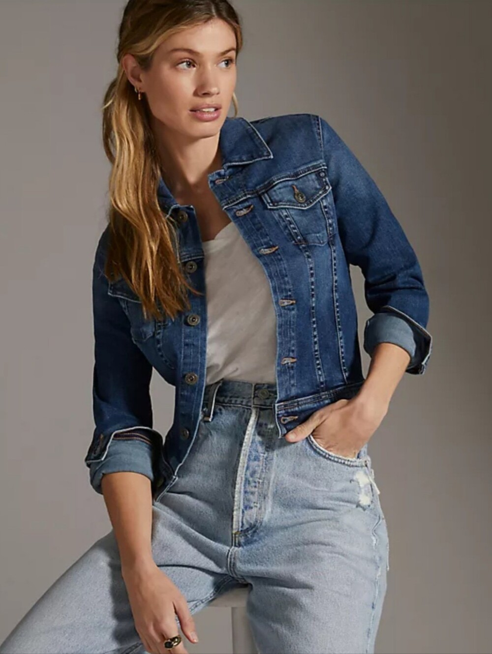 AG Adriano Goldschmied Robyn Dark Blue Slim Fit Denim Jean Jacket Size Small